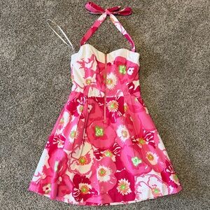 Lilly Pulitzer Marisa Halter Dress Hotty Pink Cherry Begonias size0
